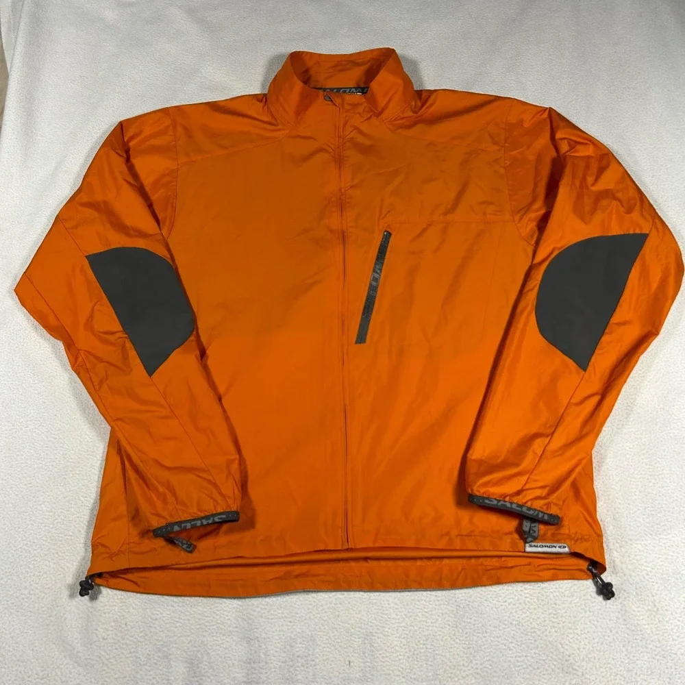 Salomon Windbreaker Jacket Mens XL Orange Grey X3‎ Sports Activity Vehicle Zip
